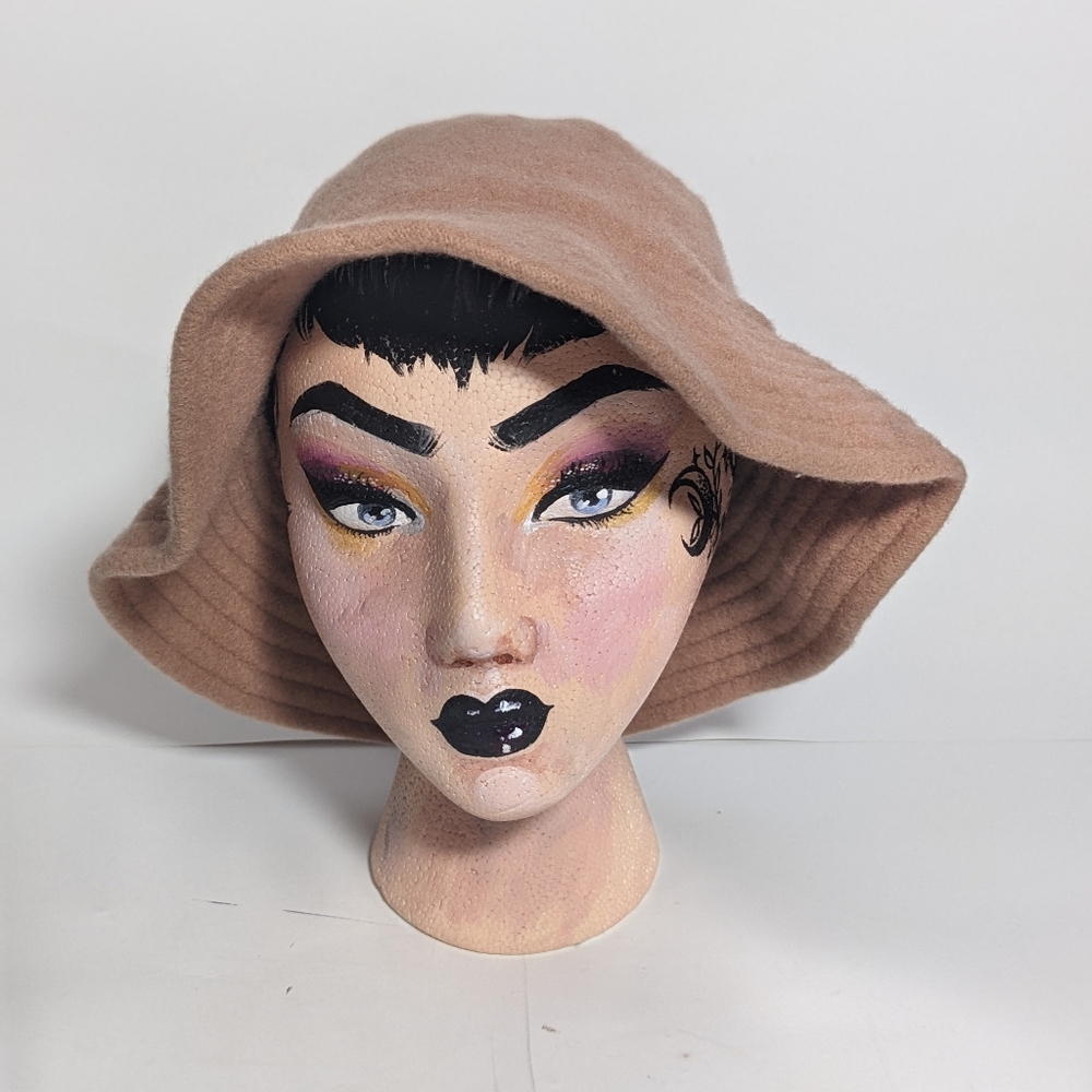 90s wool bucket hat beige tan orange women's vintage